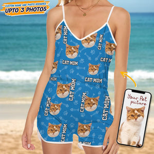 GeckoCustom Custom Cat Photo With Accessory Pattern Sleeveless Romper K228 889000