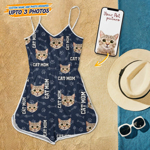 GeckoCustom Custom Cat Photo With Accessory Pattern Sleeveless Romper K228 9000