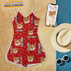 GeckoCustom Custom Cat Photo With Accessory Pattern Sleeveless Romper K228 9000