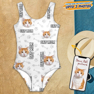 GeckoCustom Custom Cat Photo With Accessory Pattern Swimsuit K228 889002