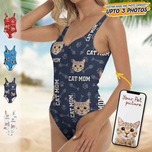 GeckoCustom Custom Cat Photo With Accessory Pattern Swimsuit K228 889002