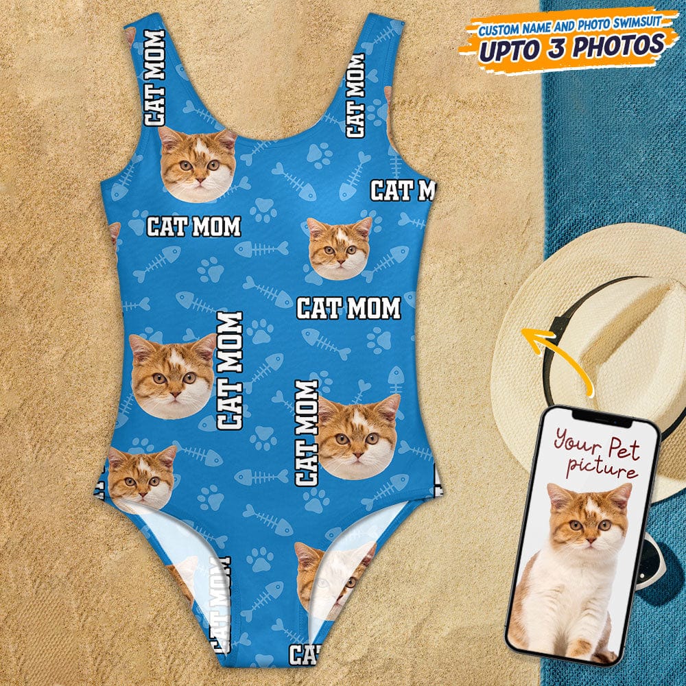 GeckoCustom Custom Cat Photo With Accessory Pattern Swimsuit K228 889002