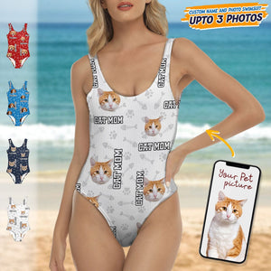 GeckoCustom Custom Cat Photo With Accessory Pattern Swimsuit K228 889002