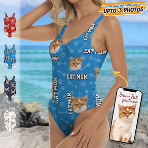 GeckoCustom Custom Cat Photo With Accessory Pattern Swimsuit K228 889002