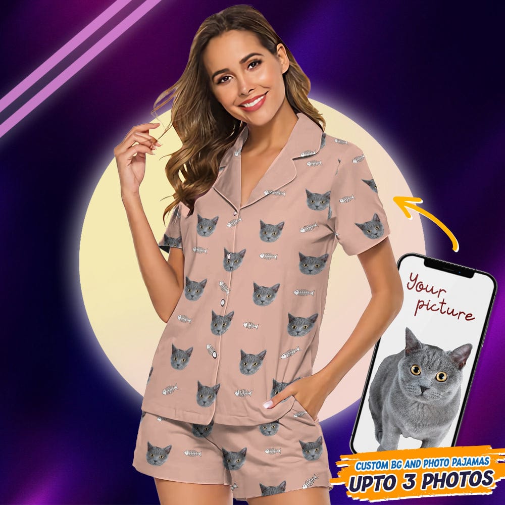 GeckoCustom Custom Cat Photo With Icon Decoration Short Pajamas T368 HN590