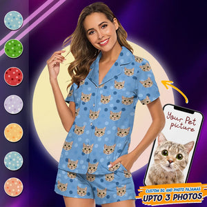 GeckoCustom Custom Cat Photo With Polka Dots Pattern Short Pajamas T368 HN590