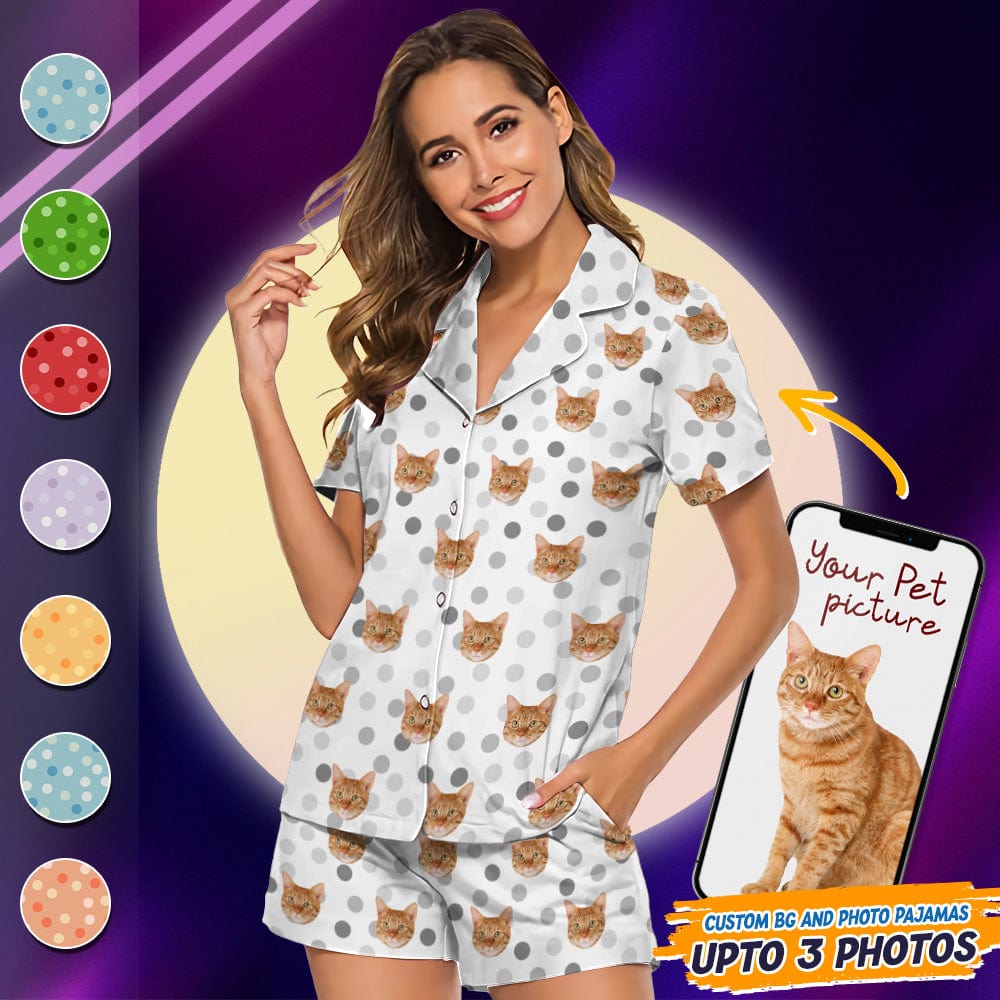 GeckoCustom Custom Cat Photo With Polka Dots Pattern Short Pajamas T368 HN590