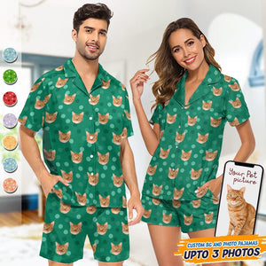 GeckoCustom Custom Cat Photo With Polka Dots Pattern Short Pajamas T368 HN590