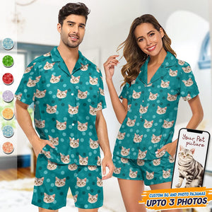 GeckoCustom Custom Cat Photo With Polka Dots Pattern Short Pajamas T368 HN590