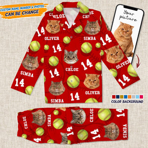 GeckoCustom Custom Dog Cat Photo Softball For Pet Lover Pajamas T286 HN590