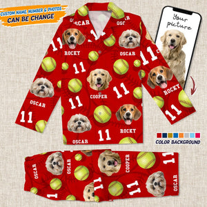 GeckoCustom Custom Dog Cat Photo Softball For Pet Lover Pajamas T286 HN590