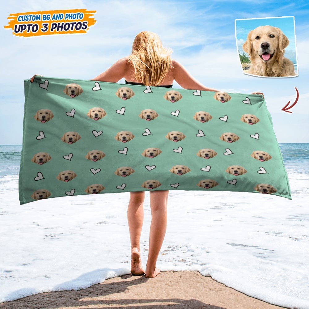 GeckoCustom Custom Dog Cat Photo With Icon Decoration Pet Beach Towel K228 HN590