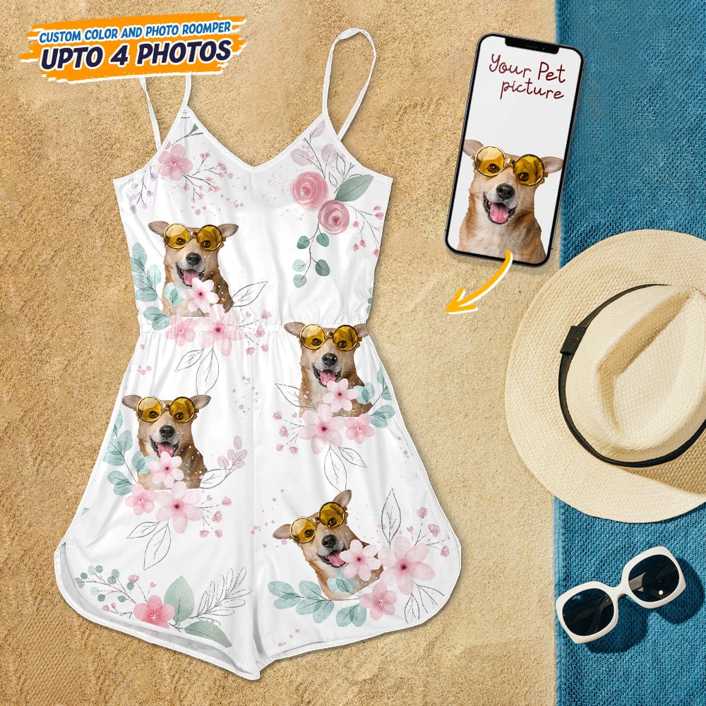 GeckoCustom Custom Dog Photo With Flower Pattern Sleeveless Romper K228 889072