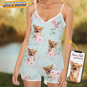 GeckoCustom Custom Dog Photo With Flower Pattern Sleeveless Romper K228 889072