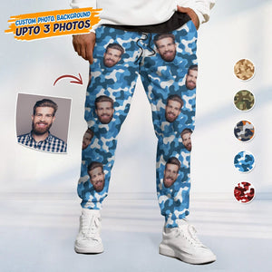 GeckoCustom Custom Face Photo Camo Background Christmas Gift Sweatpants N304 HN590