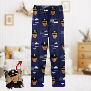 GeckoCustom Custom Face Photo Thin Line Flag Thin Blue Line Pajamas N369 HN590 For Adult / Only Pants / XS