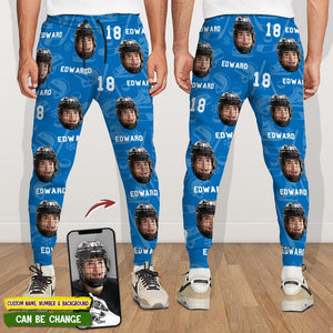 GeckoCustom Custom Face Photo With Hockey Pattern Sport Sweatpants T286 HN590