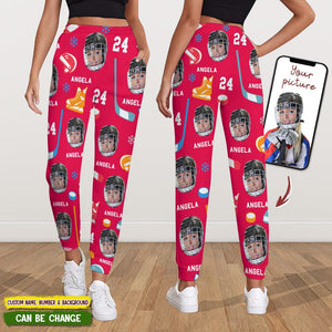 GeckoCustom Custom Face Photo With Hockey Pattern Sport Sweatpants T286 HN590