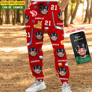 GeckoCustom Custom Face Photo With Hockey Pattern Sport Sweatpants T286 HN590