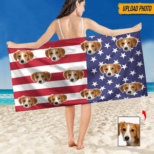 GeckoCustom Custom Photo America Flag Dog Beach Towel K228 HN590