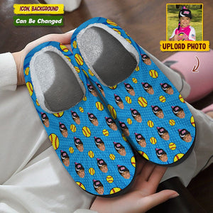 GeckoCustom Custom Photo Baseball Plush Slippers T368 HN590