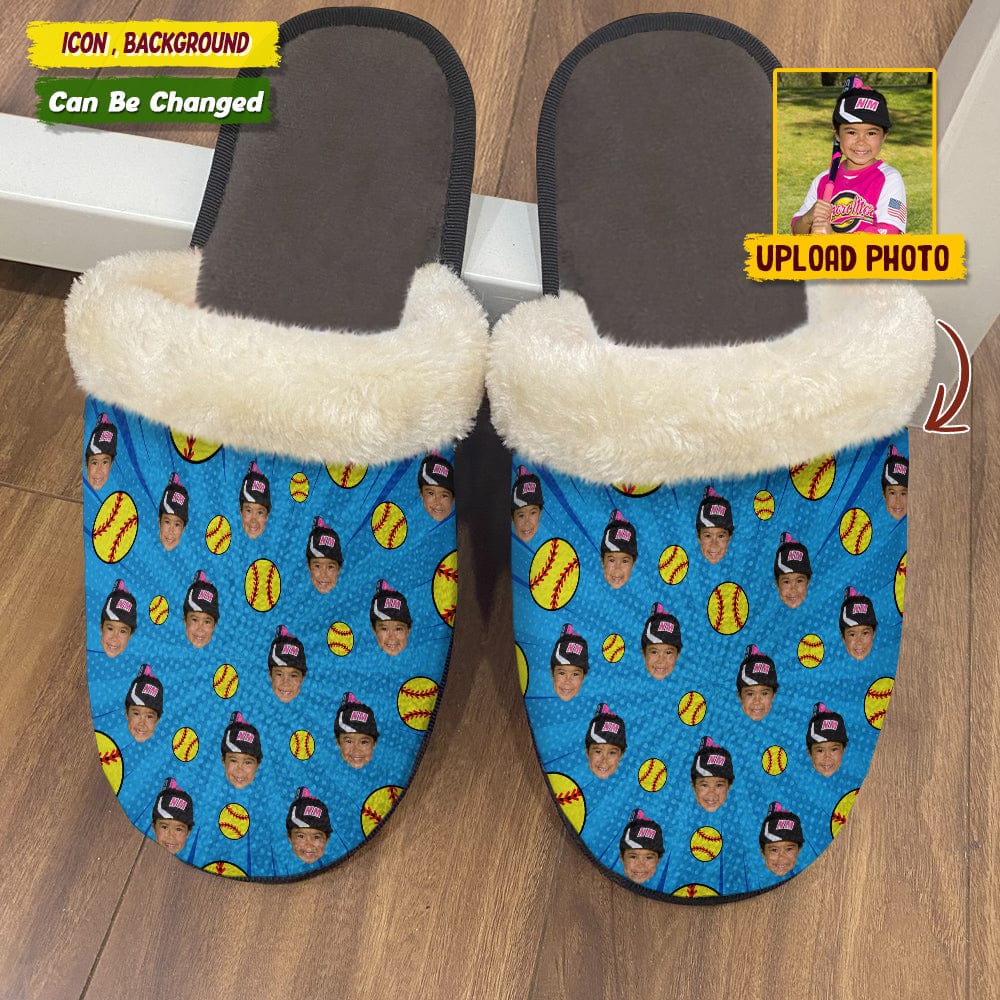 GeckoCustom Custom Photo Baseball Plush Slippers T368 HN590