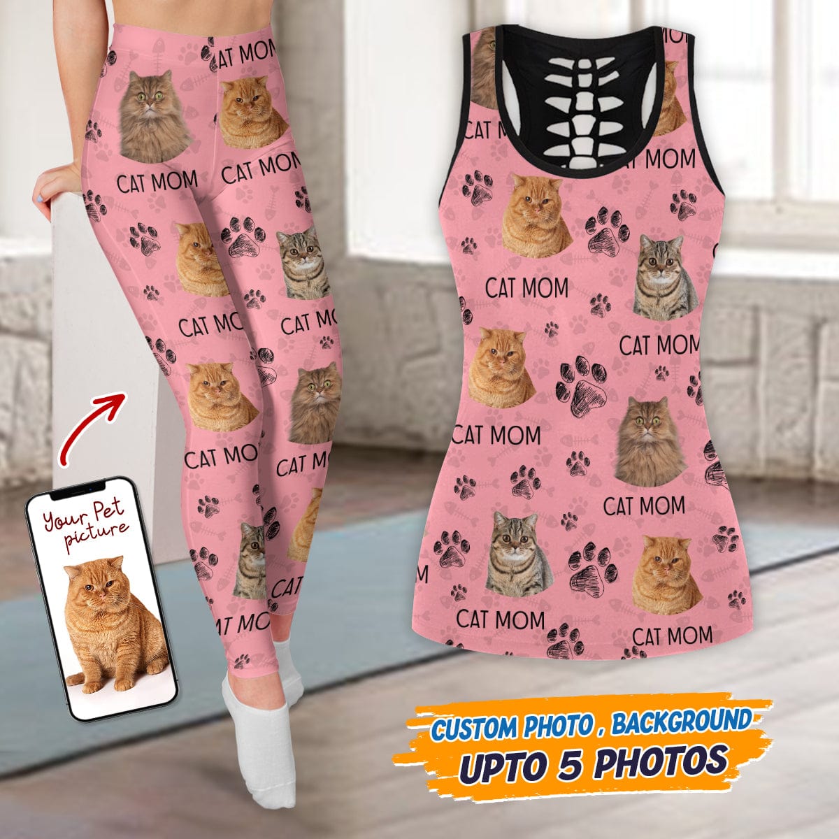 GeckoCustom Custom Photo Cat Dad Mom Black Paw Legging Set N304 889167