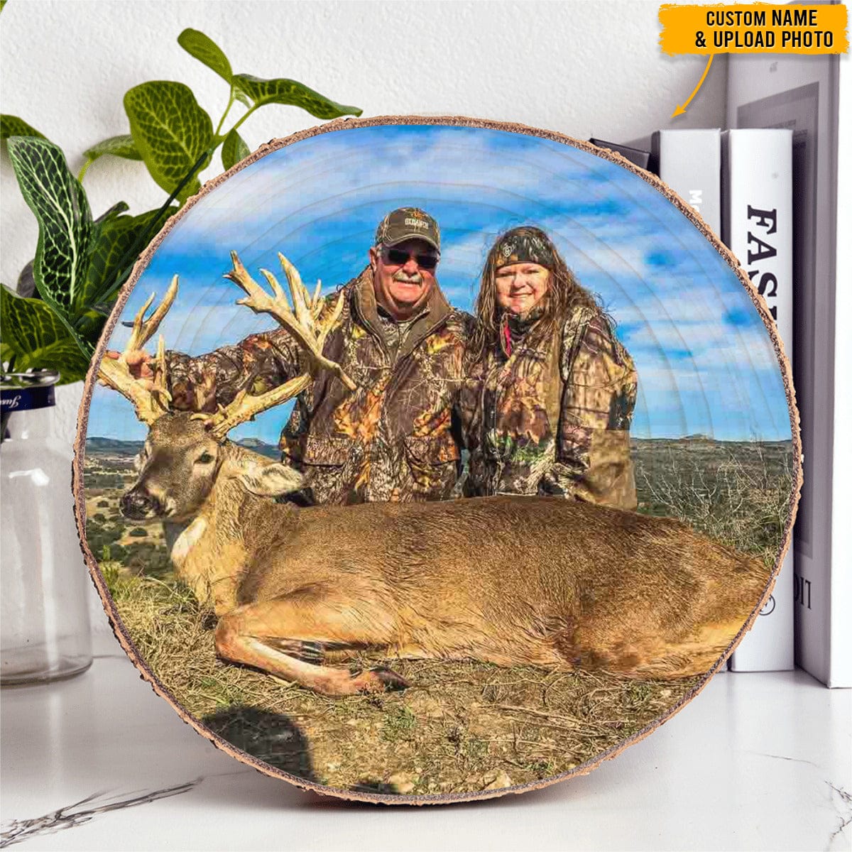 GeckoCustom Custom Photo Couple Hunting Wood Slice T368 HN590