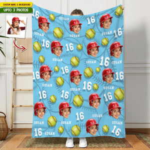 GeckoCustom Custom Photo Dog Cat With Softball Pattern Blanket T286 HN590