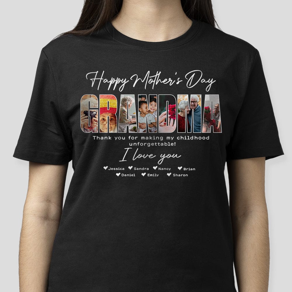 GeckoCustom Custom Photo Grandma Gift From Grandkids Mother's Day Shirt N304 889065 Basic Tee / Black / S