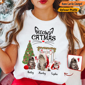 GeckoCustom Custom Photo Meowy Catmas Cat Shirt T286 HN590