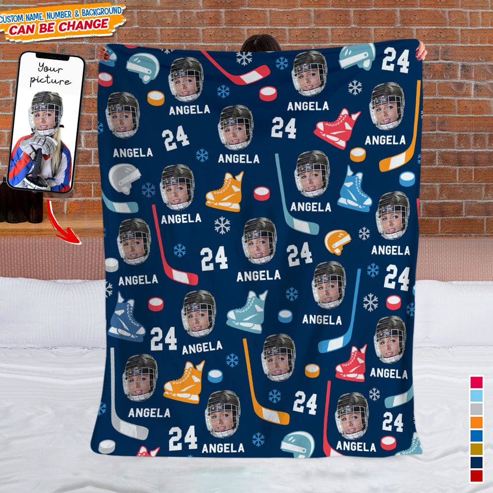 GeckoCustom Custom Photo With Hockey Pattern Blanket T286 HN590