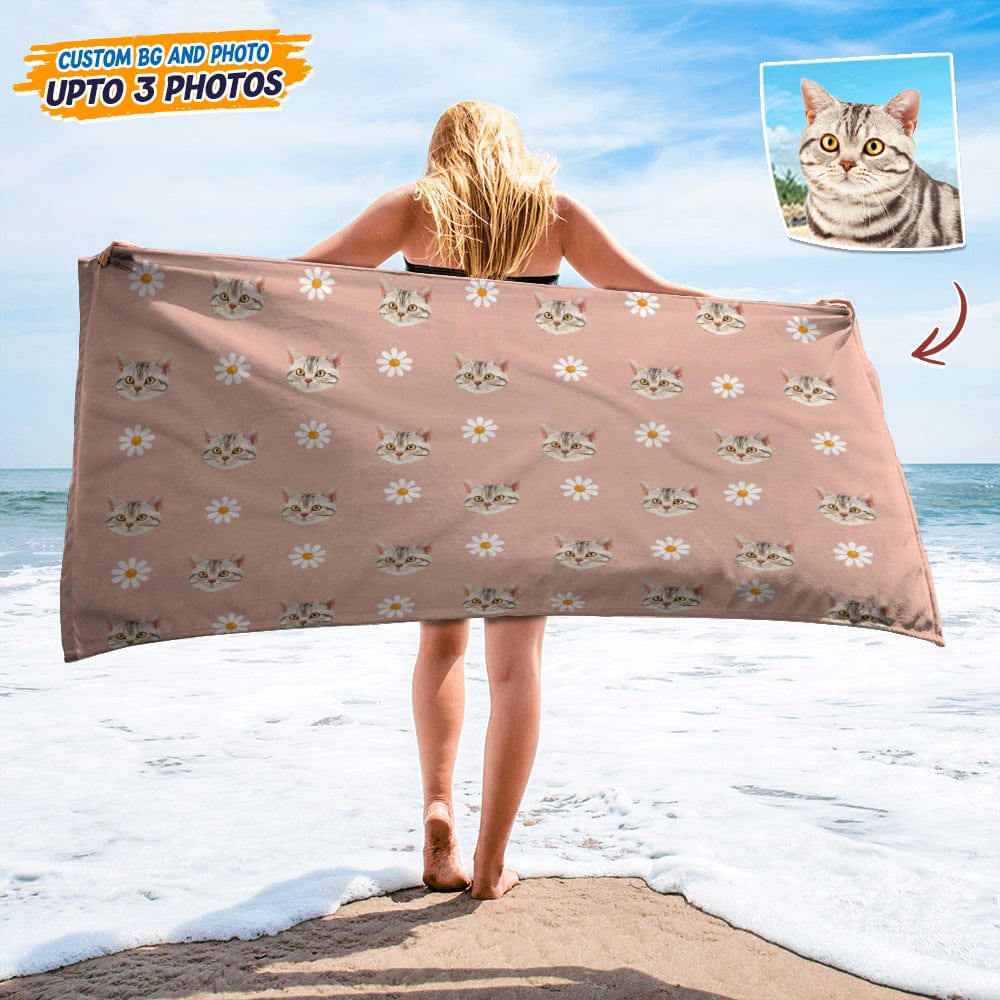 GeckoCustom Custom Photo With Icon Decoration Cat Beach Towel T368 HN590