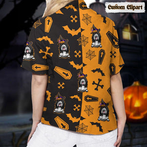 GeckoCustom Dog Cat Halloween Clipart Woman's Hawaiian Shirt K228 HN590