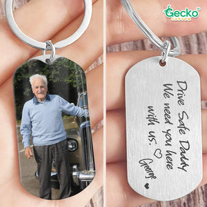 GeckoCustom Drive Safe Daddy Family Metal Keychain Upload Photo, HN590