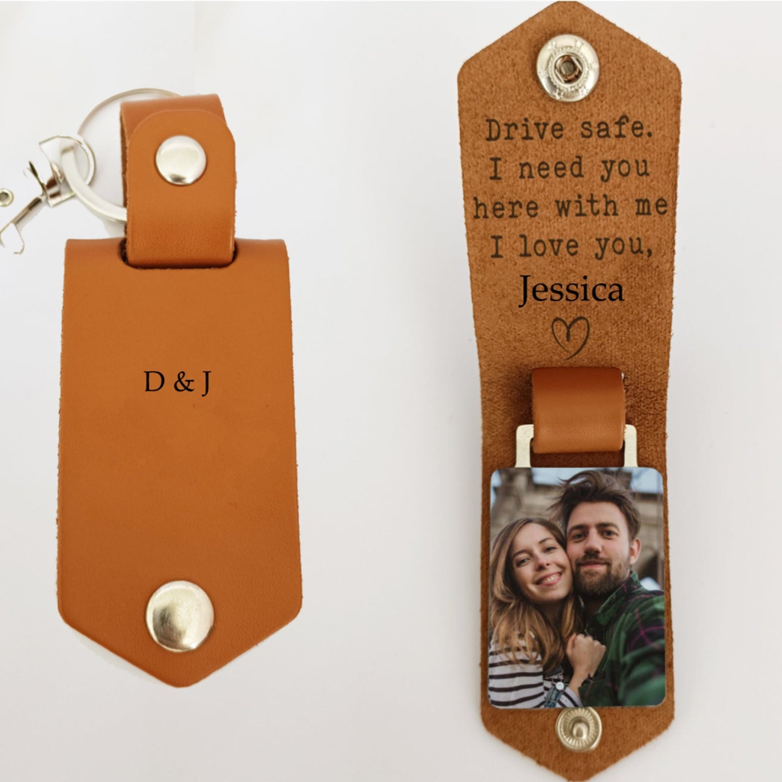 GeckoCustom Drive Safe I Need You Here Family Vintage Leather Photo Keychain