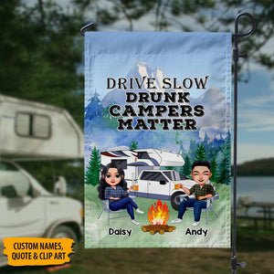 GeckoCustom Drive Slow Drunk Campers Matter Camping Garden Flag K228 HN590