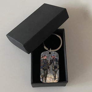 GeckoCustom Enjoy The Hunt But Find Your Way Back To Me Hunting Metal Keychain, Custom Photo Keyring, Hunting Couple Gift HN590 With Gift Box / 1.77" x 1.06"