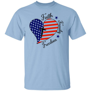 GeckoCustom Faith Family Freedom Heart American Flag Shirt H402 Basic Tee / Light Blue / S