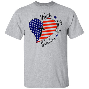 GeckoCustom Faith Family Freedom Heart American Flag Shirt H402 Basic Tee / Sport Grey / S