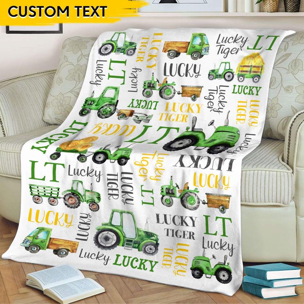 GeckoCustom Farmer Personalized Baby Tractor  Blanket HN590 VPS Cozy Plush Fleece 30 x 40 Inches (baby size)