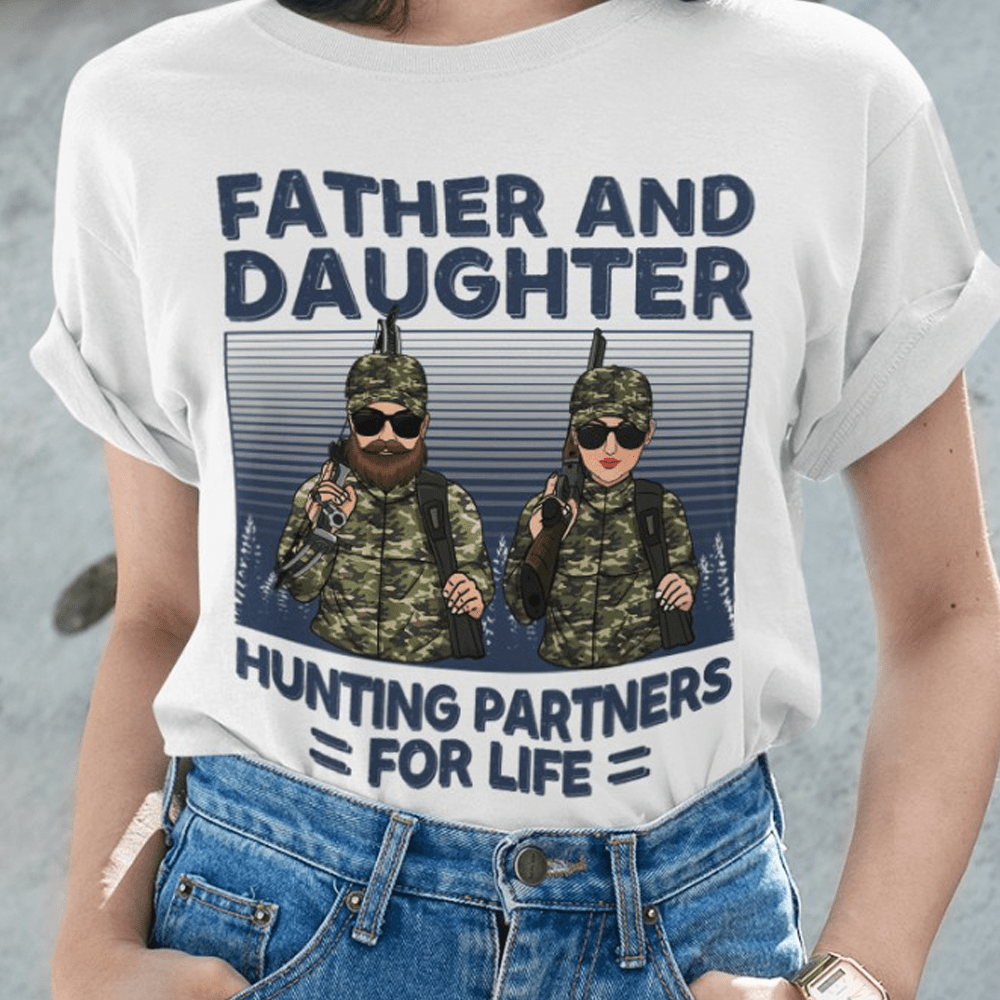 GeckoCustom Father And Daughter Hunting Partners For Life Daddy Hunting Shirt Ladies T-Shirt / Light Blue Color / S