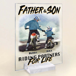 GeckoCustom Father & Child Riding Partners For Life Family 888238 Acrylic Frame, HN590