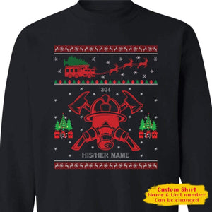 GeckoCustom Firefighter Ugly Christmas Swearshirt, Custom Swearshirt, SG02 Sweatshirt (Favorite) / S Black / S