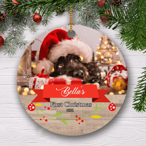 GeckoCustom First Christmas Ornament, Custom Dog Photo, Personalized Gift For Dog Lovers, Christmas Gift SG02 Pack 2 - 20% OFF / 2.75" tall - 0.125" thick