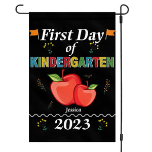 GeckoCustom First Day of Kindergarten Apple 2023 Personalized Custom Garden Flag H436 12"x18"