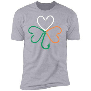 GeckoCustom Fishing Hook Irish Shamrock St Patrick Shirt Premium Tee / Heather Grey / X-Small