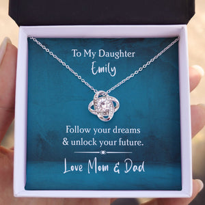 GeckoCustom Follow Your Dreams And Unlock Your Future Personalized Graduation Message Card Necklace C259 Love Knot