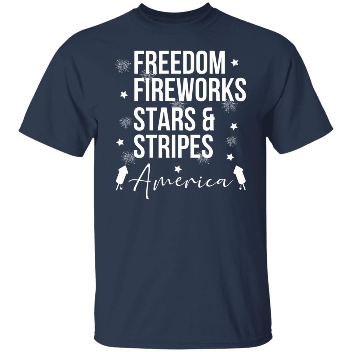 GeckoCustom Freedom Fireworks Stars And Stripes 4th of July Shirt Basic Tee / Navy / S