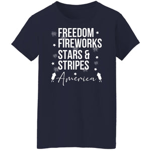 GeckoCustom Freedom Fireworks Stars And Stripes 4th of July Shirt Women T-Shirt / Navy / S